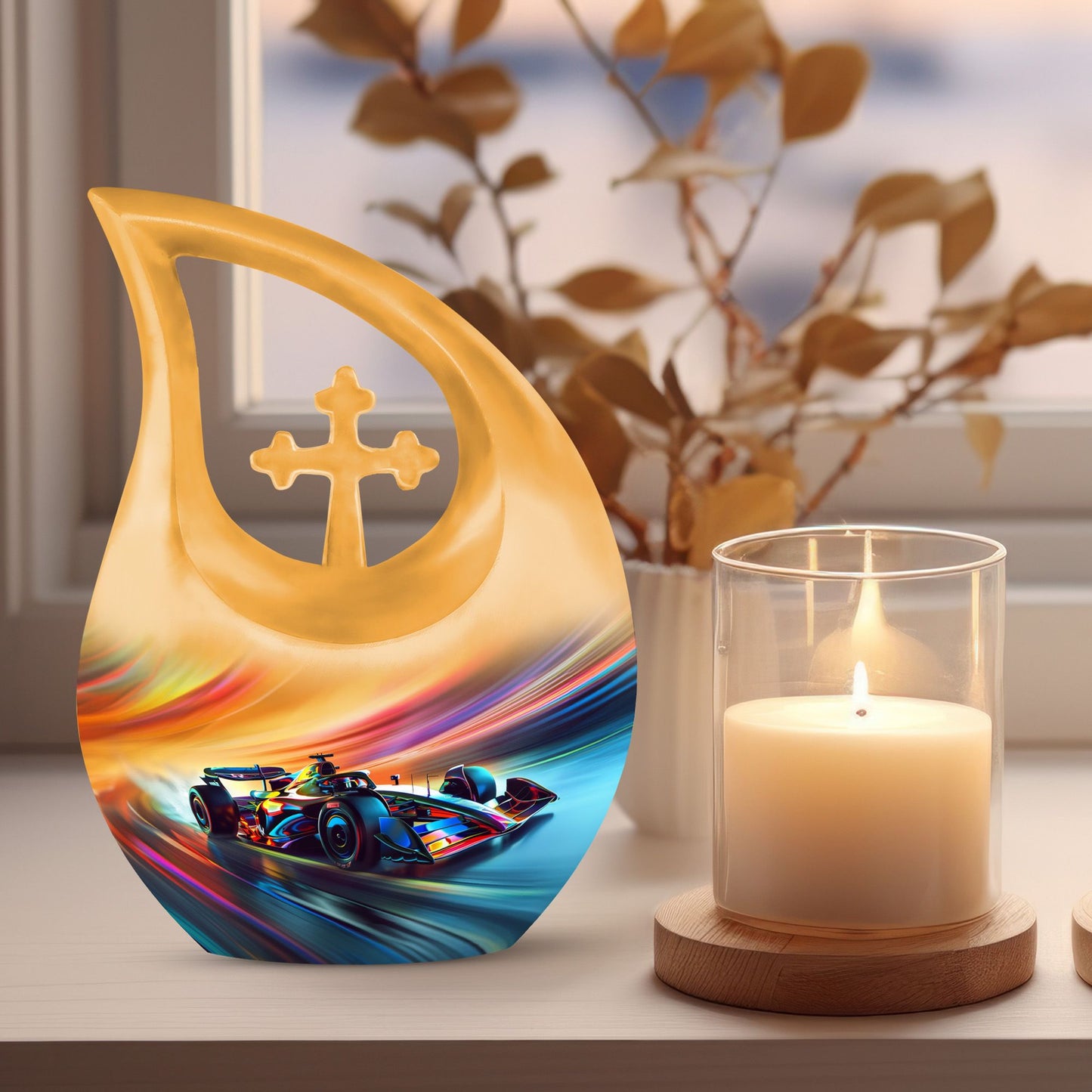 10-inch Color Swirl Speed Aluminium Cross Drop Memorial urn