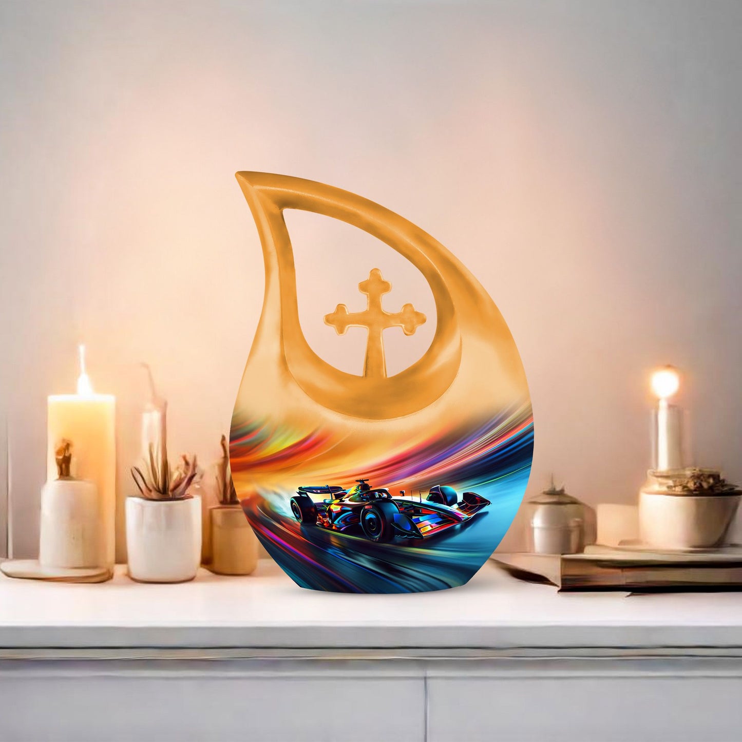 10-inch Color Swirl Speed Aluminium Cross Drop Memorial urn