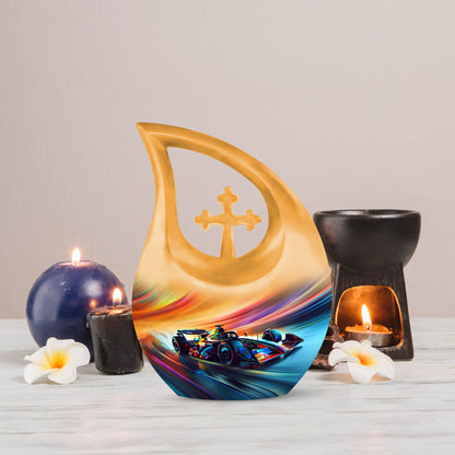 10-inch Color Swirl Speed Aluminium Cross Drop Memorial urn