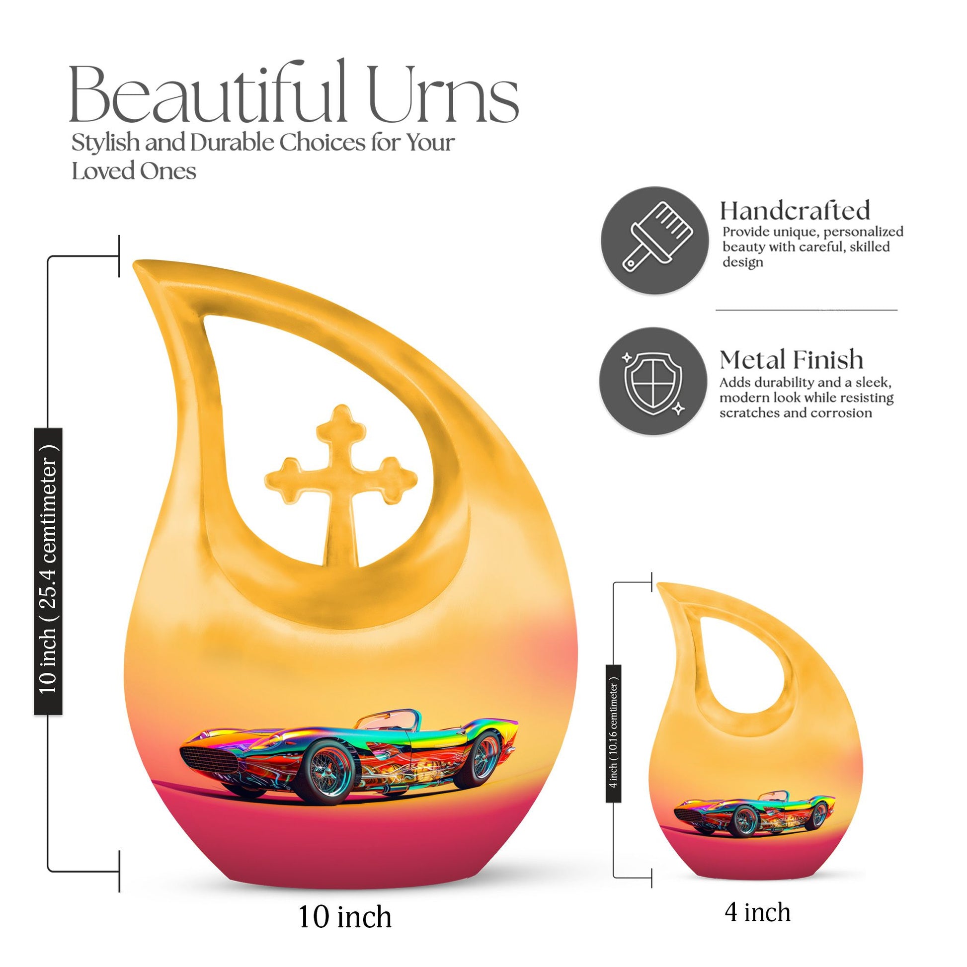 10 inch Retro Holographic Roadster two person memorial urn 