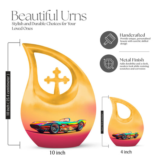 10 inch Retro Holographic Roadster two person memorial urn 