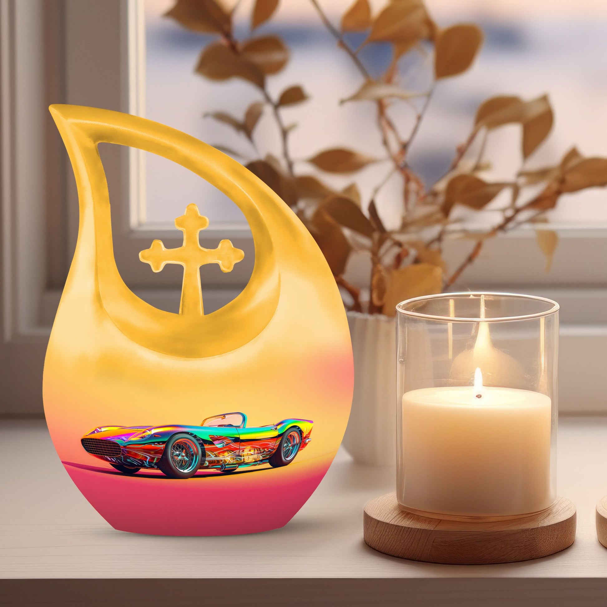 10 inch Retro Holographic Roadster two person memorial urn 