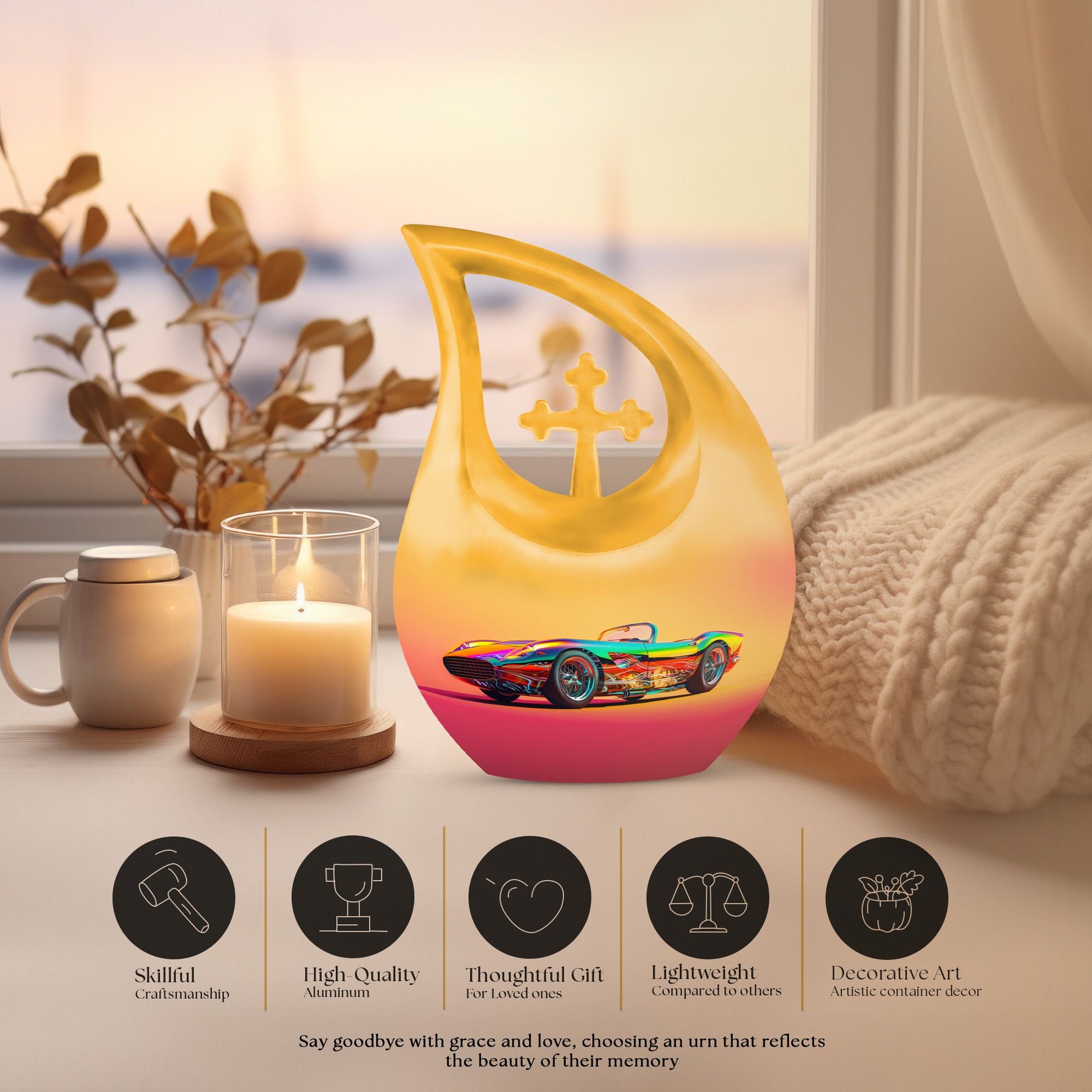 10 inch Retro Holographic Roadster two person memorial urn 