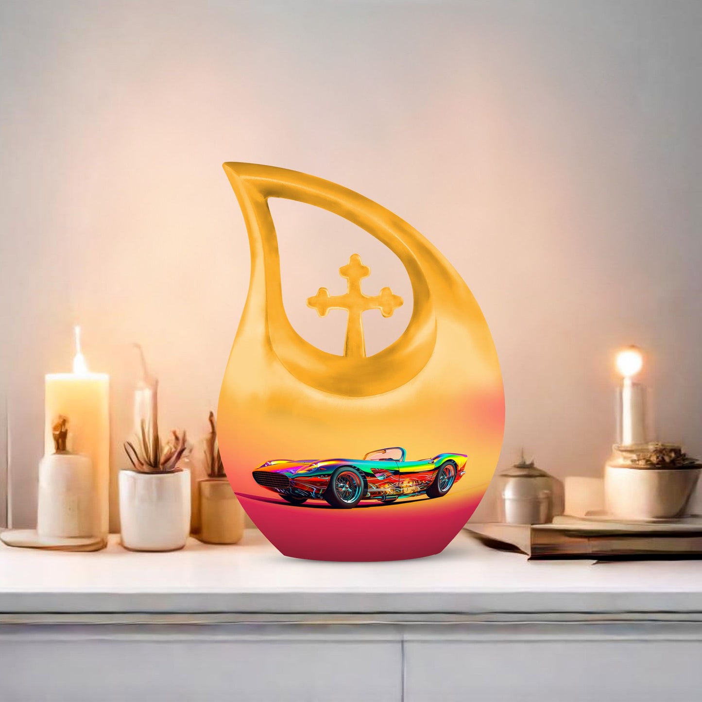 10 inch Retro Holographic Roadster two person memorial urn 