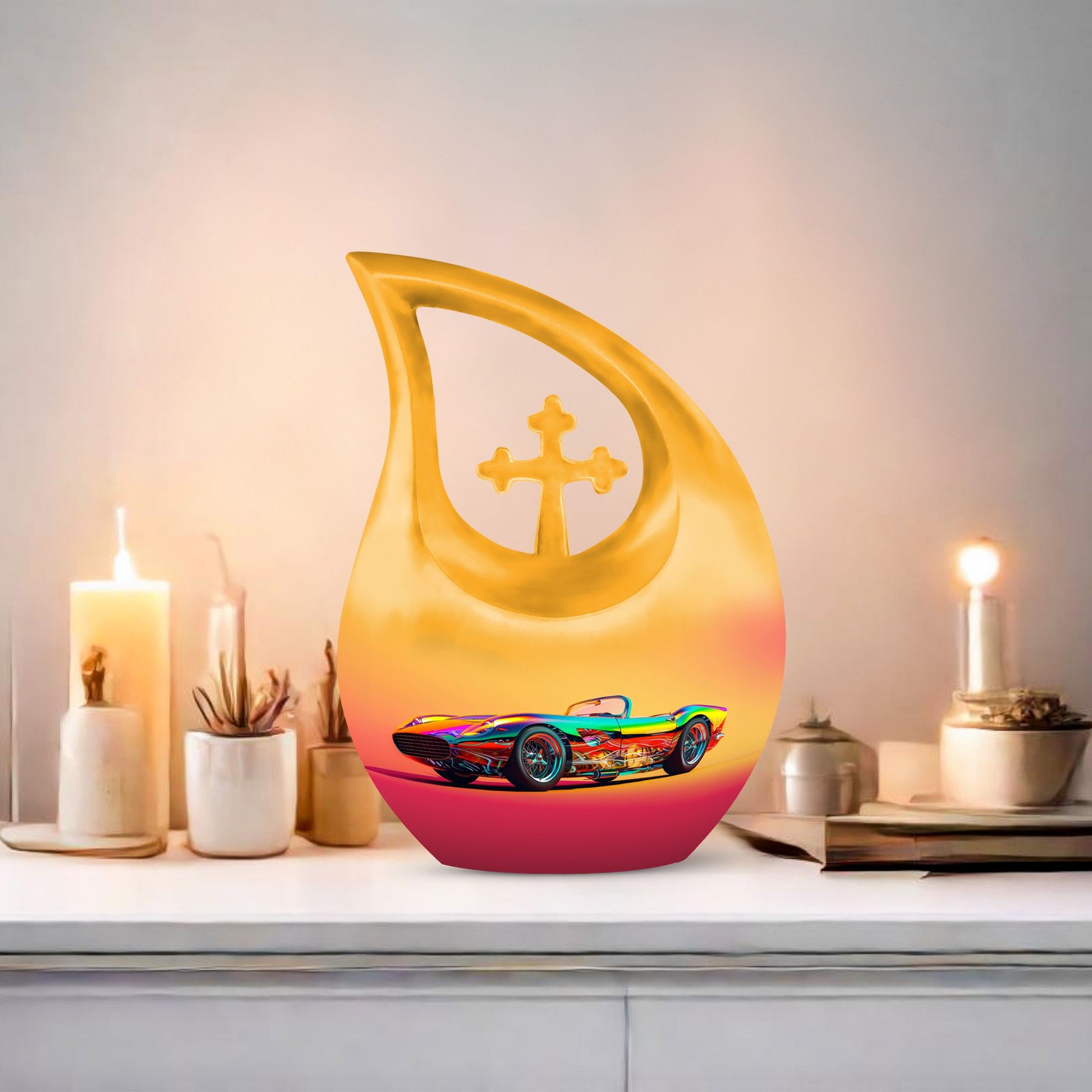 10 inch Retro Holographic Roadster two person memorial urn 