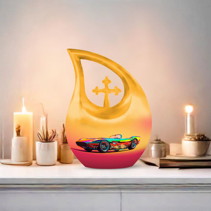 10 inch Retro Holographic Roadster two person memorial urn 