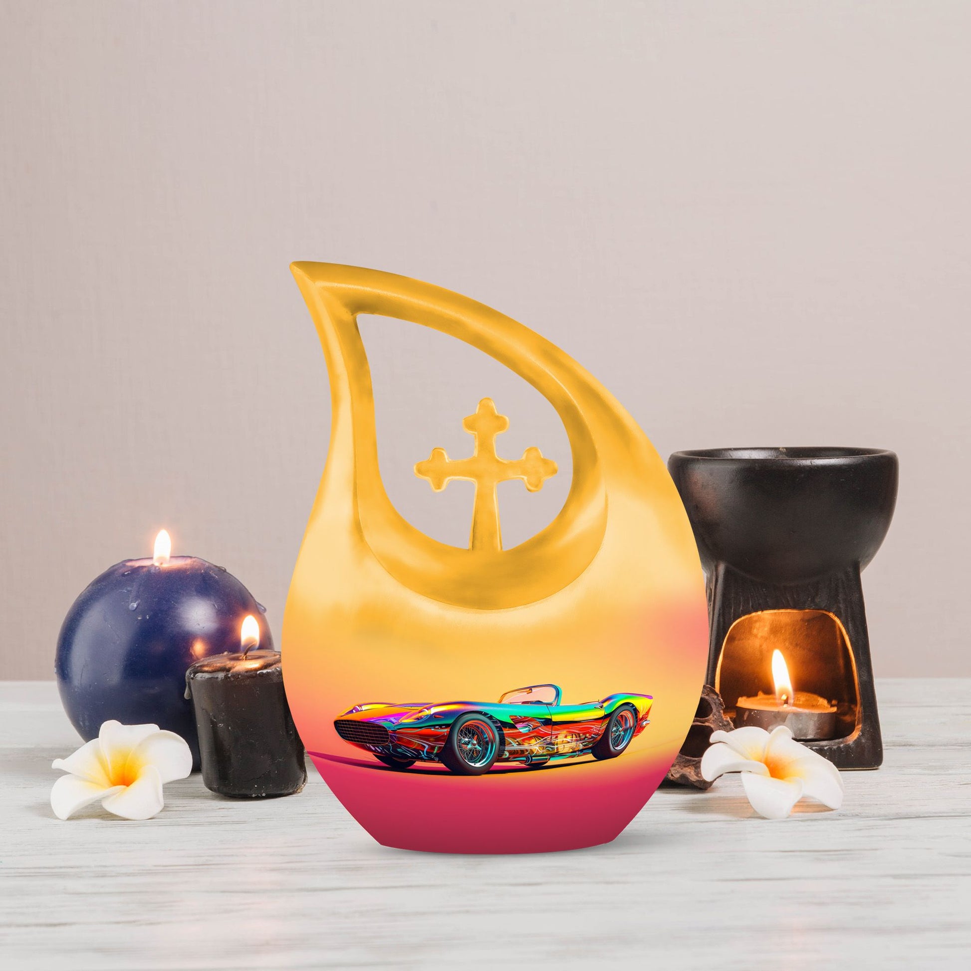 10 inch Retro Holographic Roadster two person memorial urn 