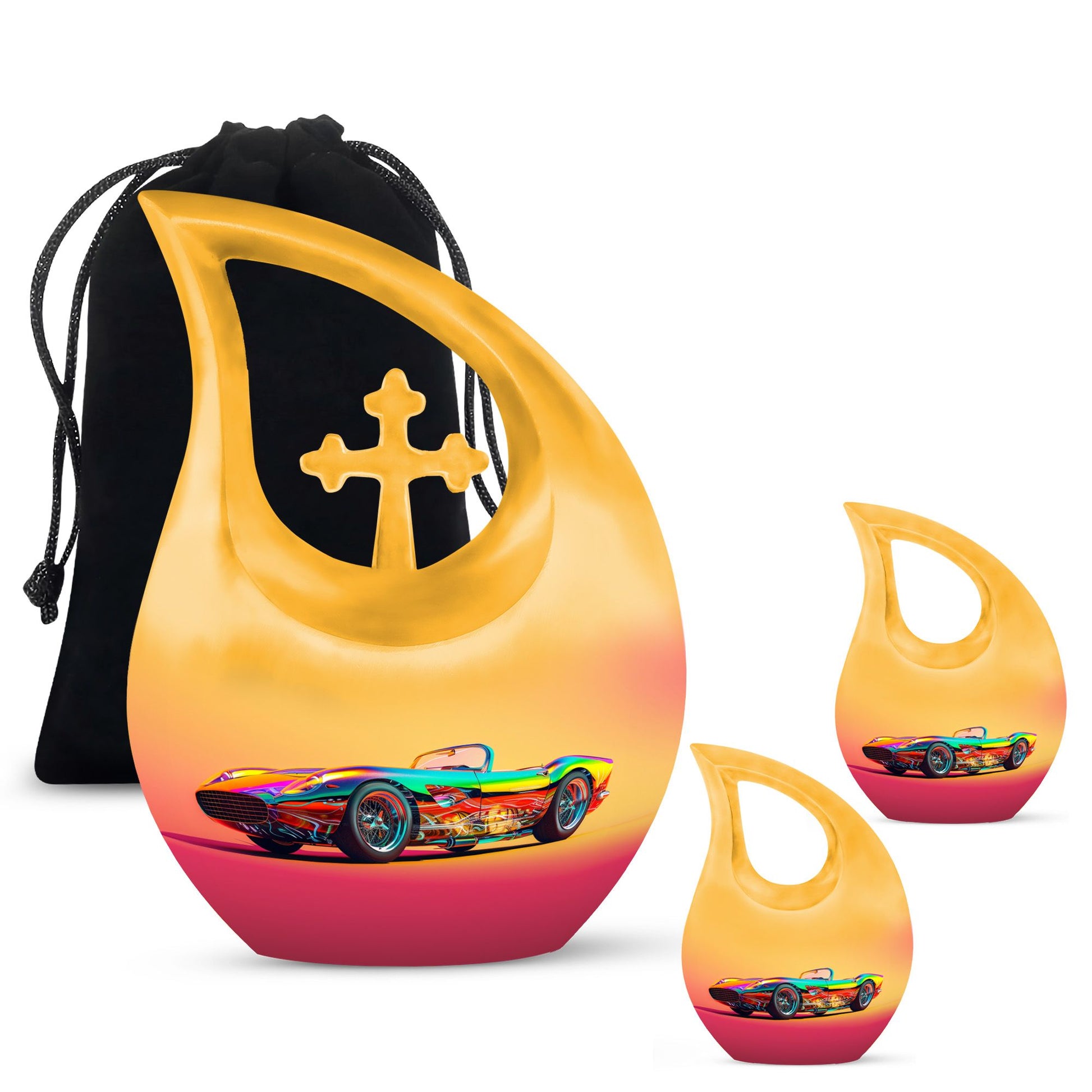 10 inch Retro Holographic Roadster two person memorial urn 