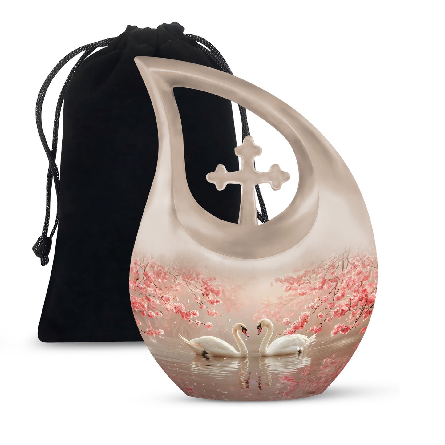 10-inch Cherry Blossom Serenade urn with Cross Drop design