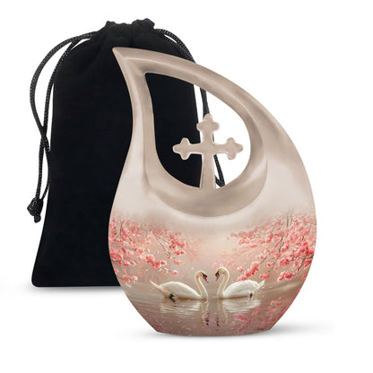10-inch Cherry Blossom Serenade urn with Cross Drop design