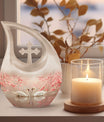 10-inch Cherry Blossom Serenade urn with Cross Drop design