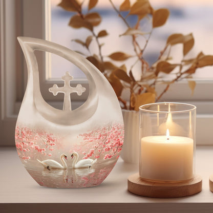 10-inch Cherry Blossom Serenade urn with Cross Drop design