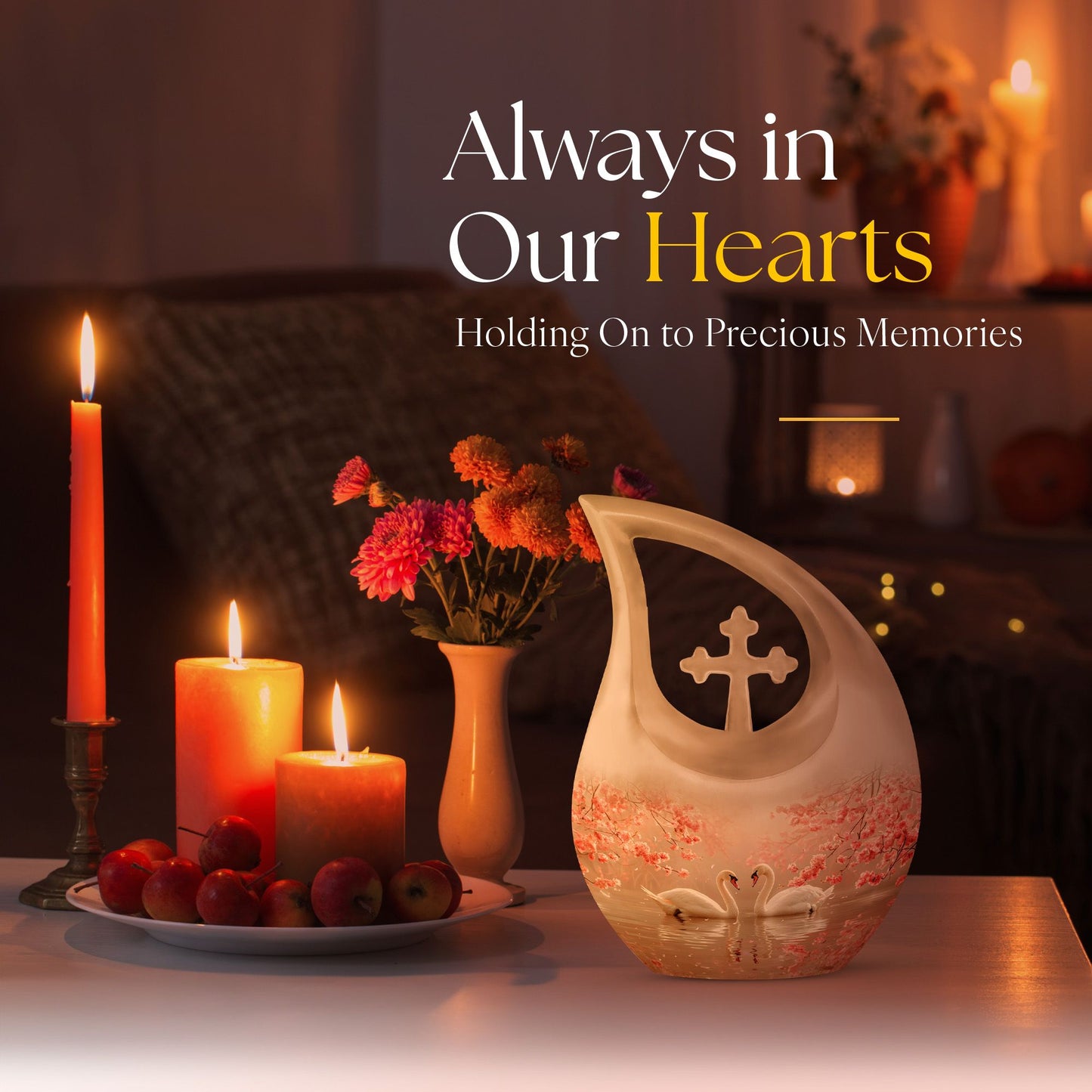 10-inch Cherry Blossom Serenade urn with Cross Drop design