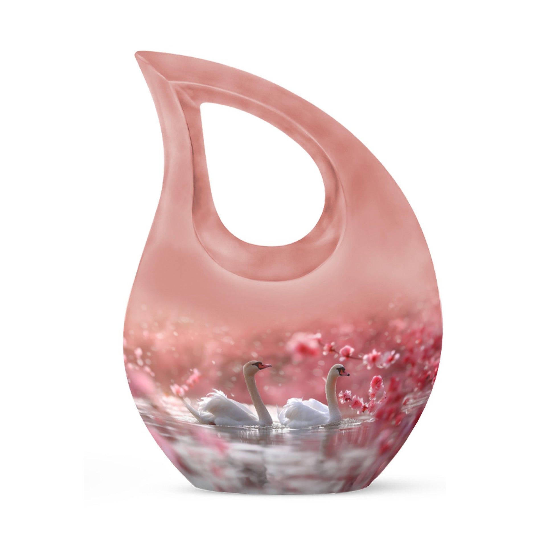 Elegant White Swan Urn – Pink Cherry Blossom Design For Human Ashes