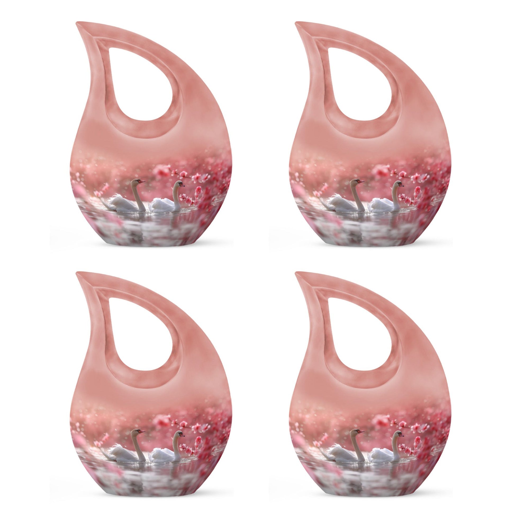 Elegant White Swan Urn – Pink Cherry Blossom Design For Human Ashes