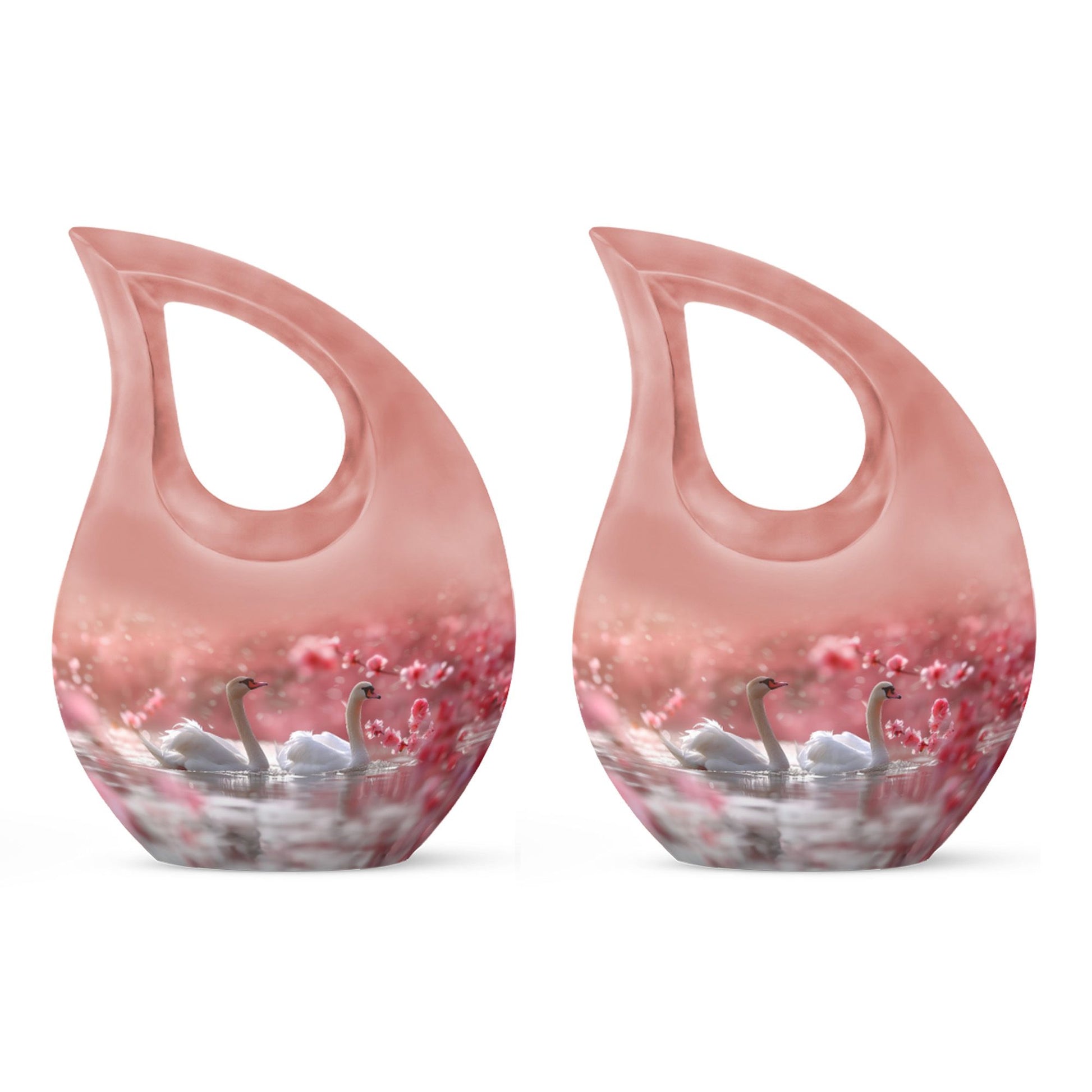 Elegant White Swan Urn – Pink Cherry Blossom Design For Human Ashes