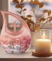 Blissful Blossom Serenity Urn with Cross Drop design, 