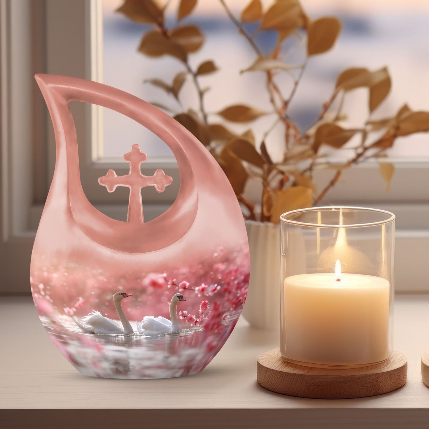 Blissful Blossom Serenity Urn with Cross Drop design, 