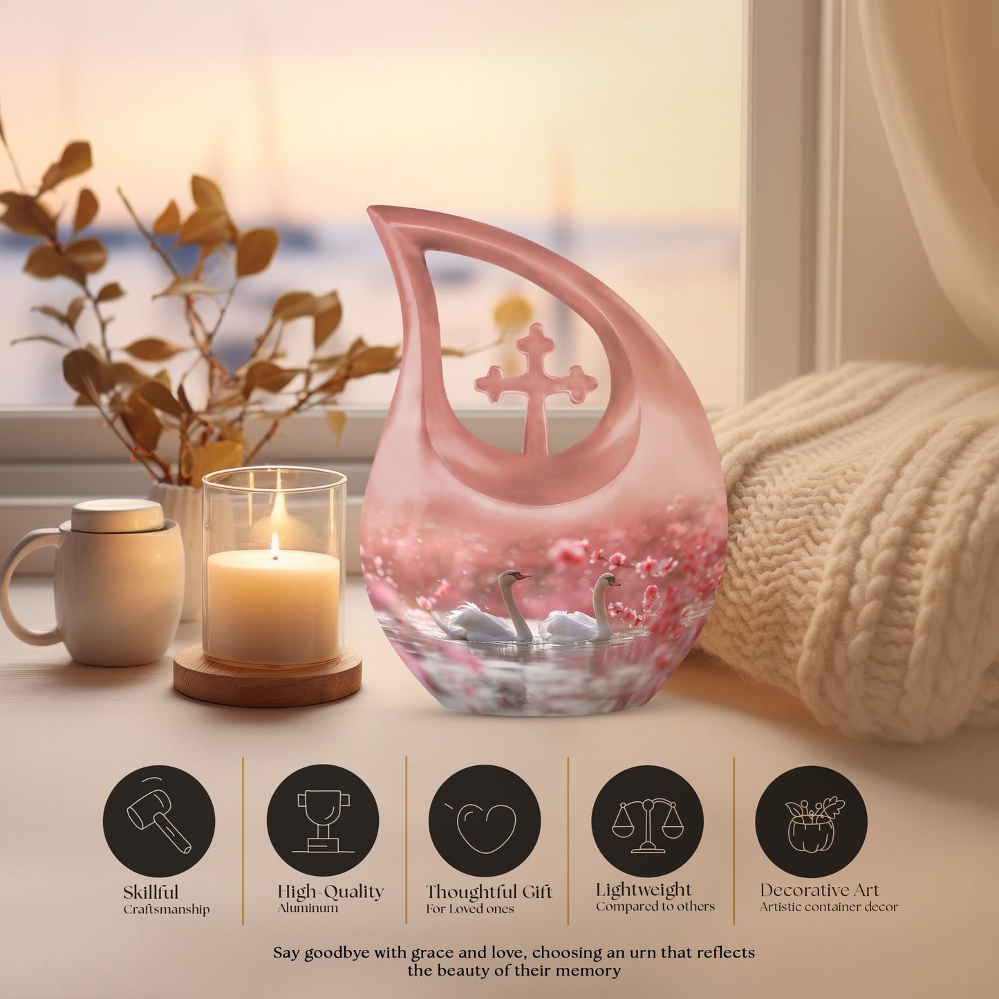 Blissful Blossom Serenity Urn with Cross Drop design, 