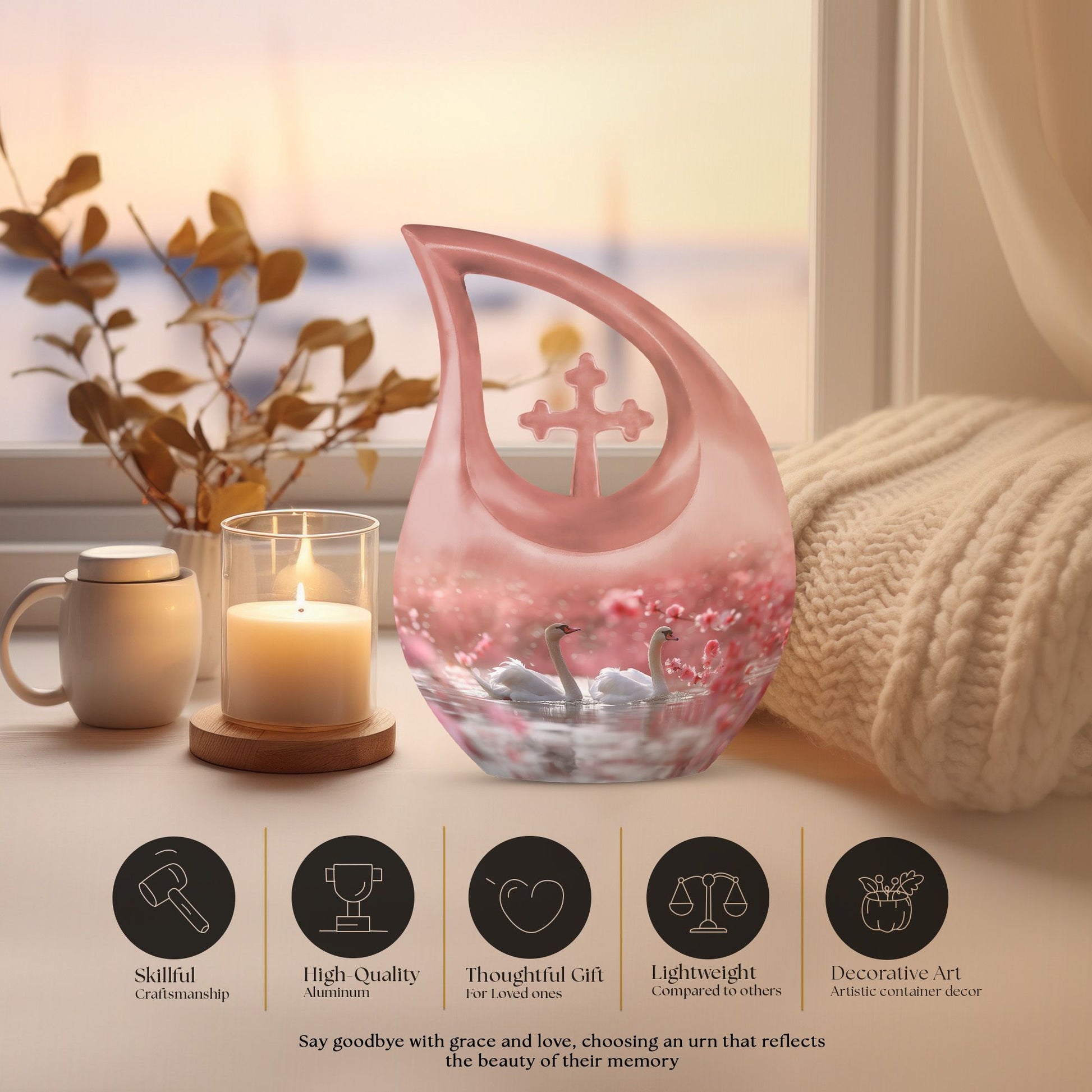 Blissful Blossom Serenity Urn with Cross Drop design, 
