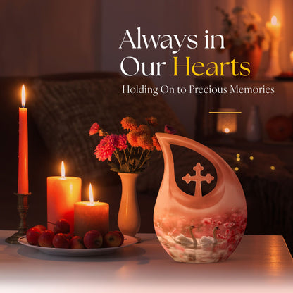 Blissful Blossom Serenity Urn with Cross Drop design, 