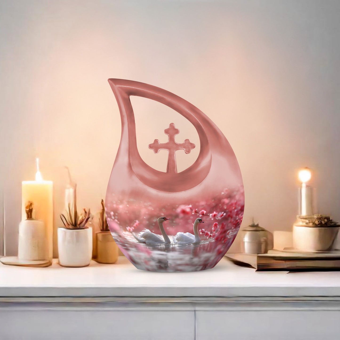 Blissful Blossom Serenity Urn with Cross Drop design, 