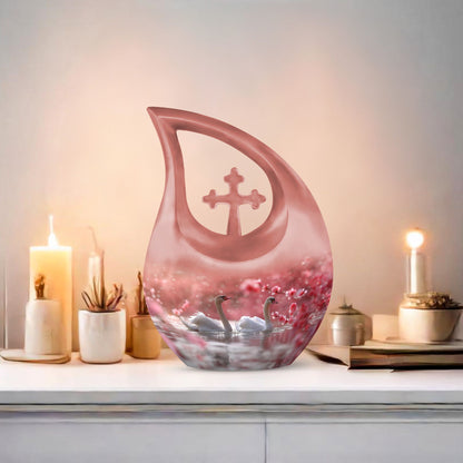 Blissful Blossom Serenity Urn with Cross Drop design, 
