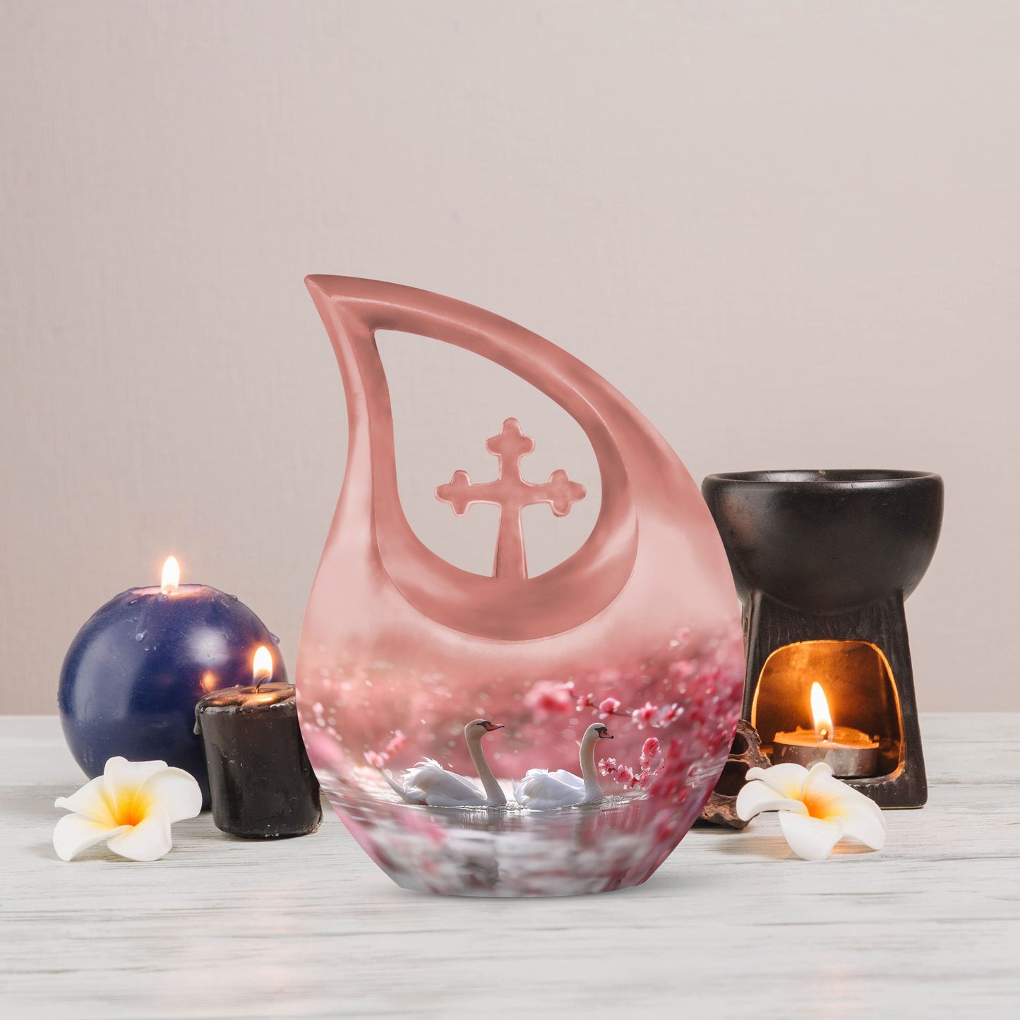 Blissful Blossom Serenity Urn with Cross Drop design, 