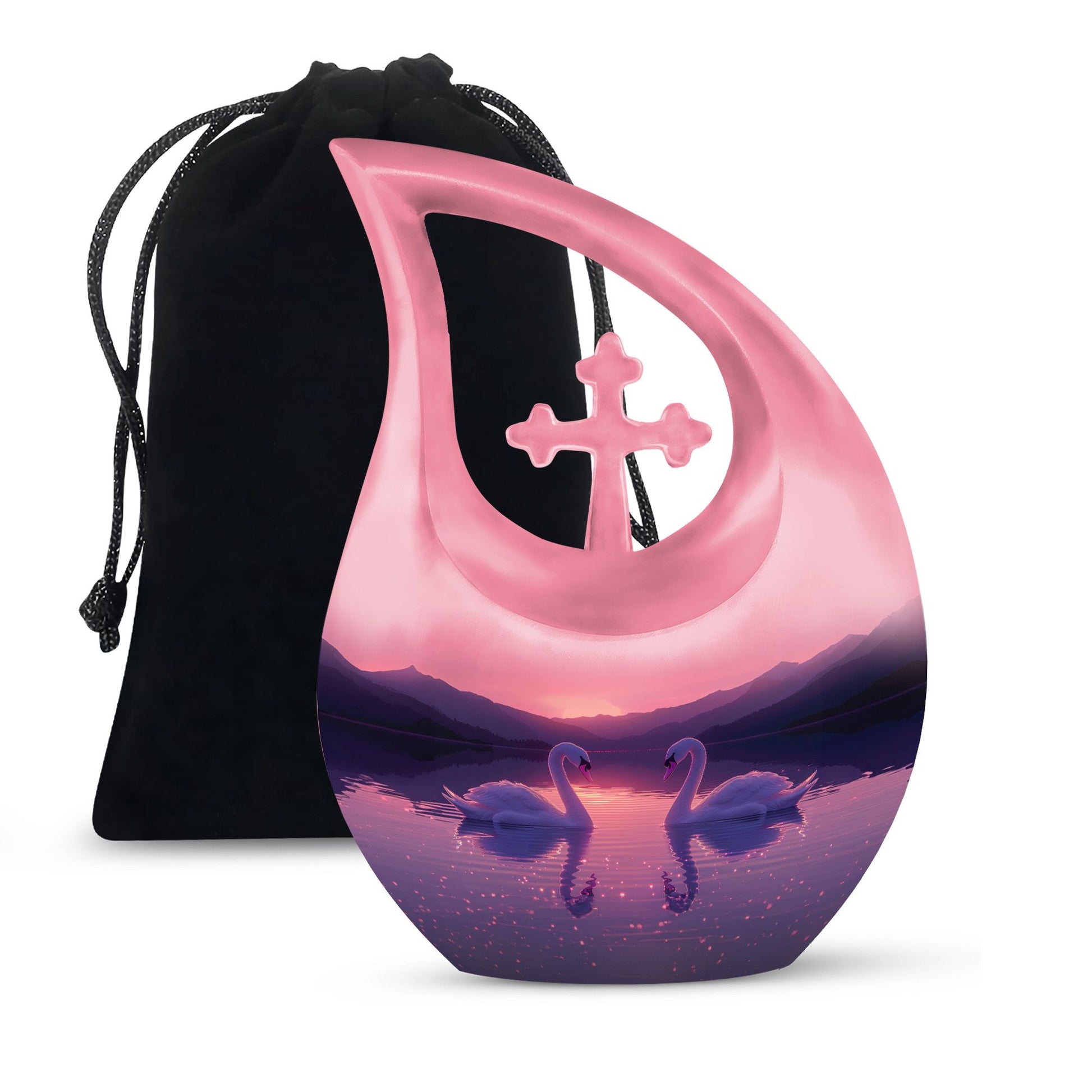 Pink Couple Swan Urn – Elegant Memorial Cremation Urn For Couple Ashes