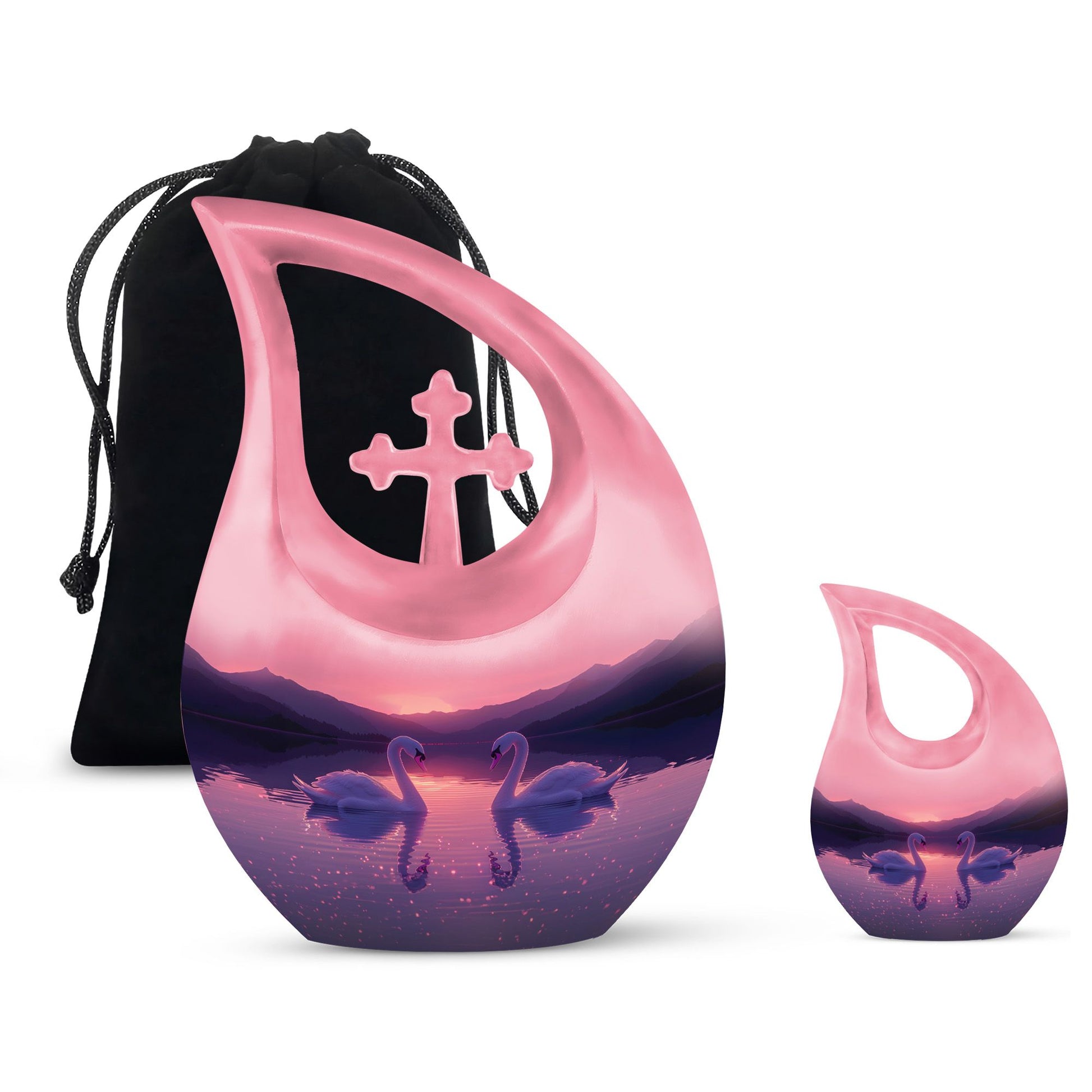 Pink Couple Swan Urn – Elegant Memorial Cremation Urn For Couple Ashes
