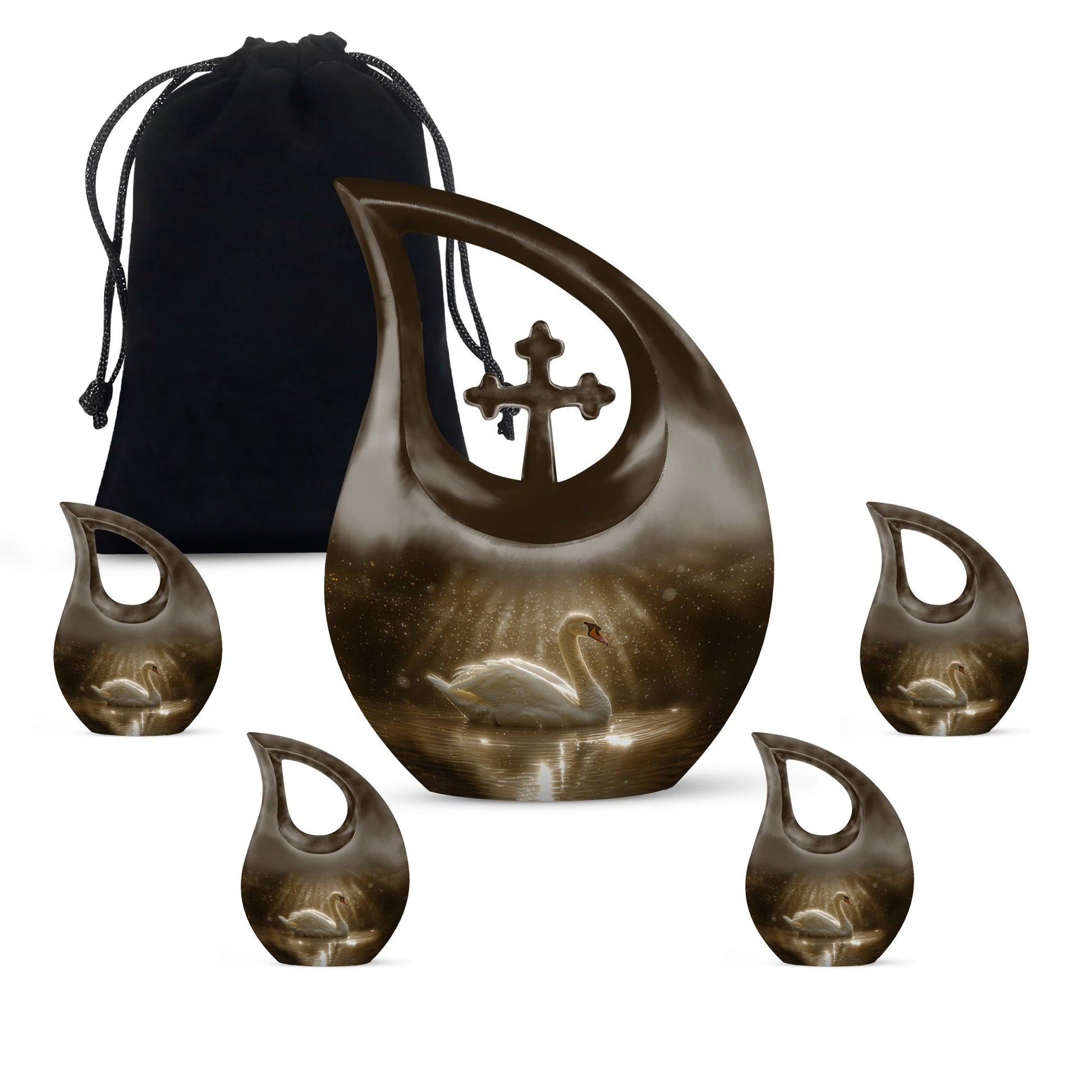 Golden Light Swan Cremation Urn for Human Ashes  - Memorial Urn for Adults