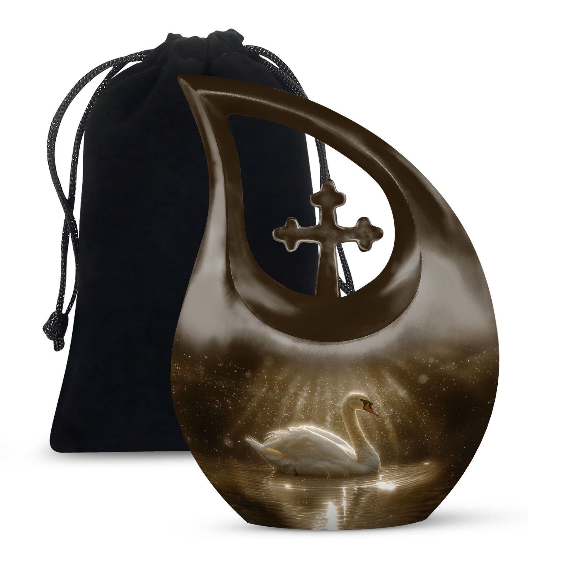 Golden Light Swan Cremation Urn for Human Ashes  - Memorial Urn for Adults