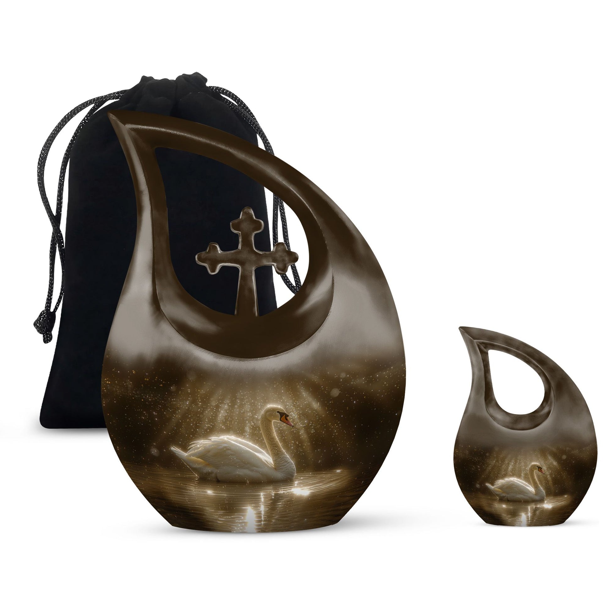 Golden Light Swan Cremation Urn for Human Ashes  - Memorial Urn for Adults