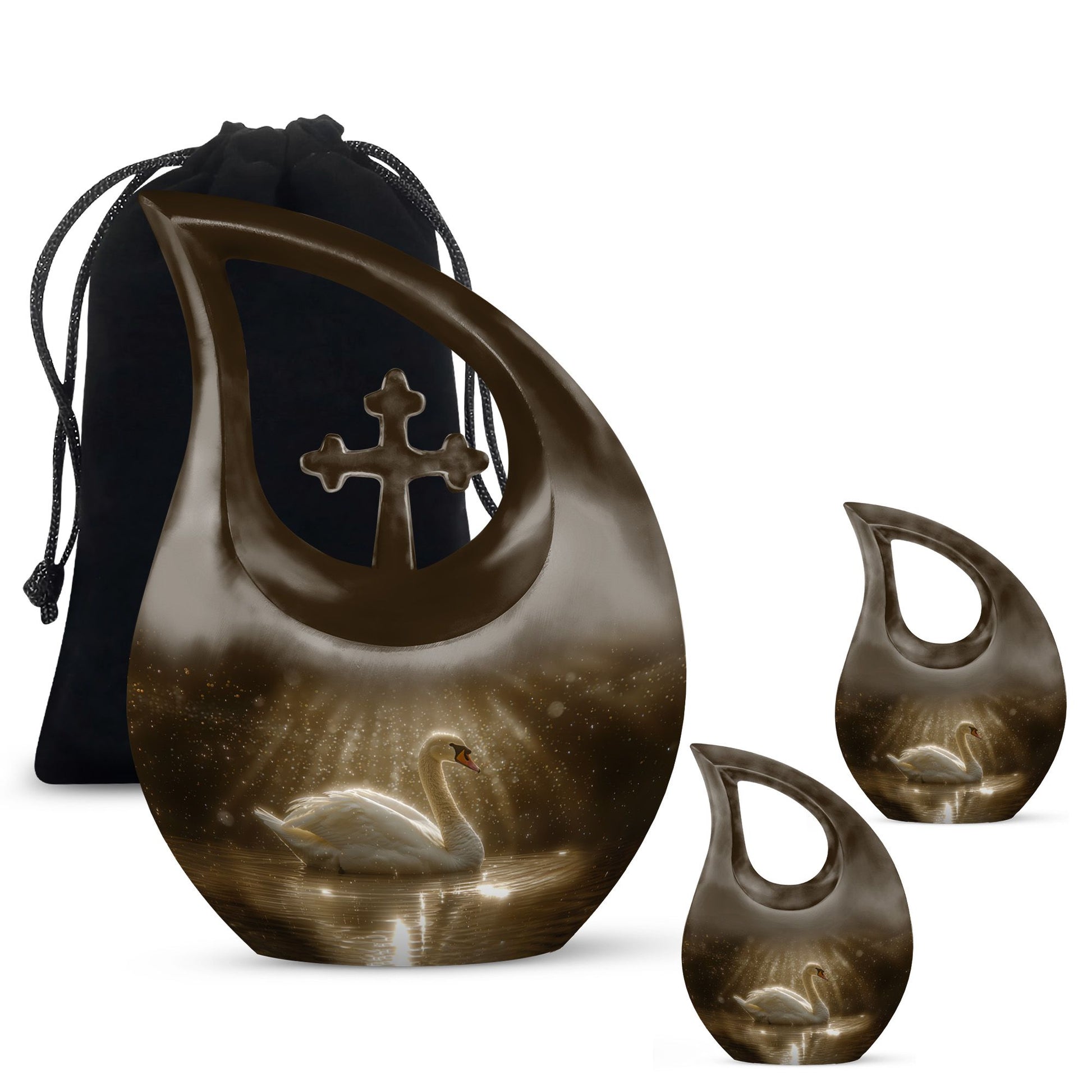 Golden Light Swan Cremation Urn for Human Ashes  - Memorial Urn for Adults
