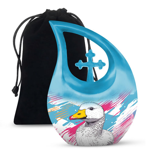 10 inch Pop Art Duck urn with Cross Drop 
