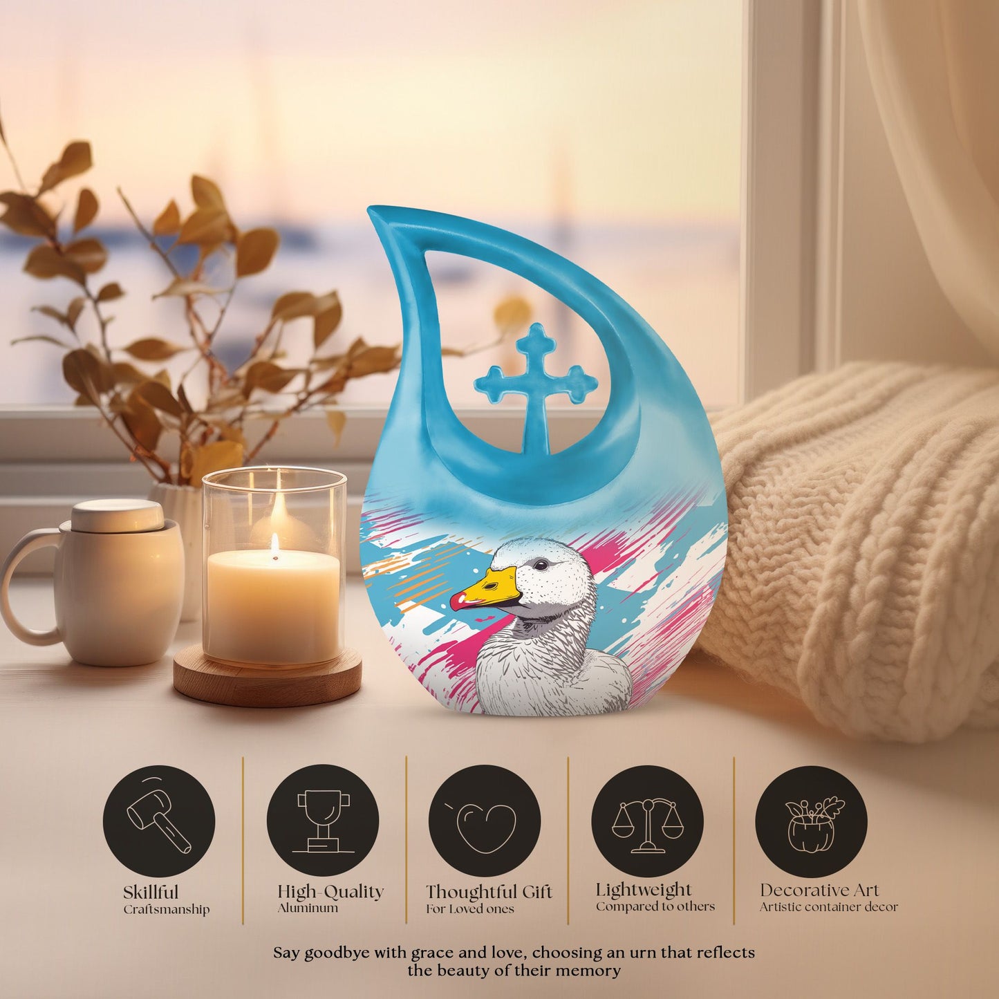 10 inch Pop Art Duck urn with Cross Drop 