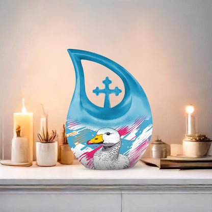 10 inch Pop Art Duck urn with Cross Drop 