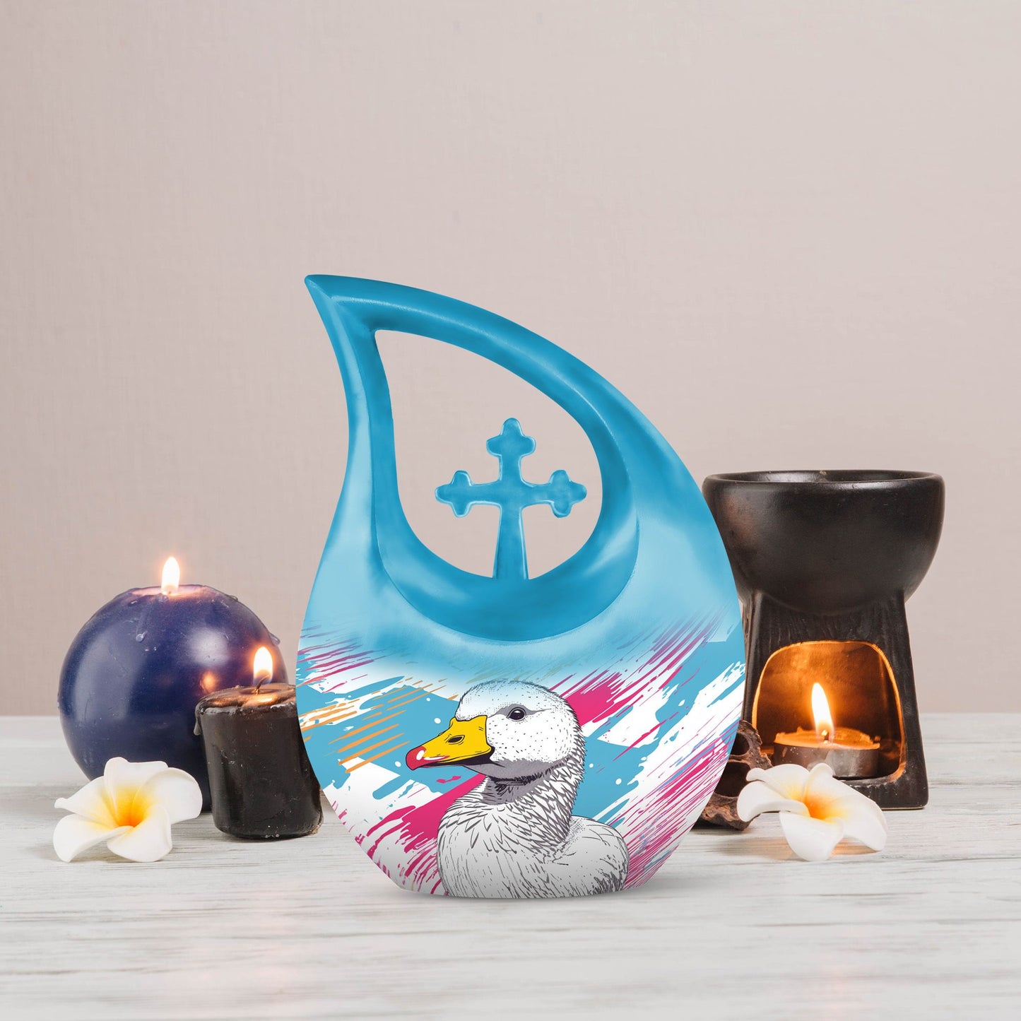 10 inch Pop Art Duck urn with Cross Drop 