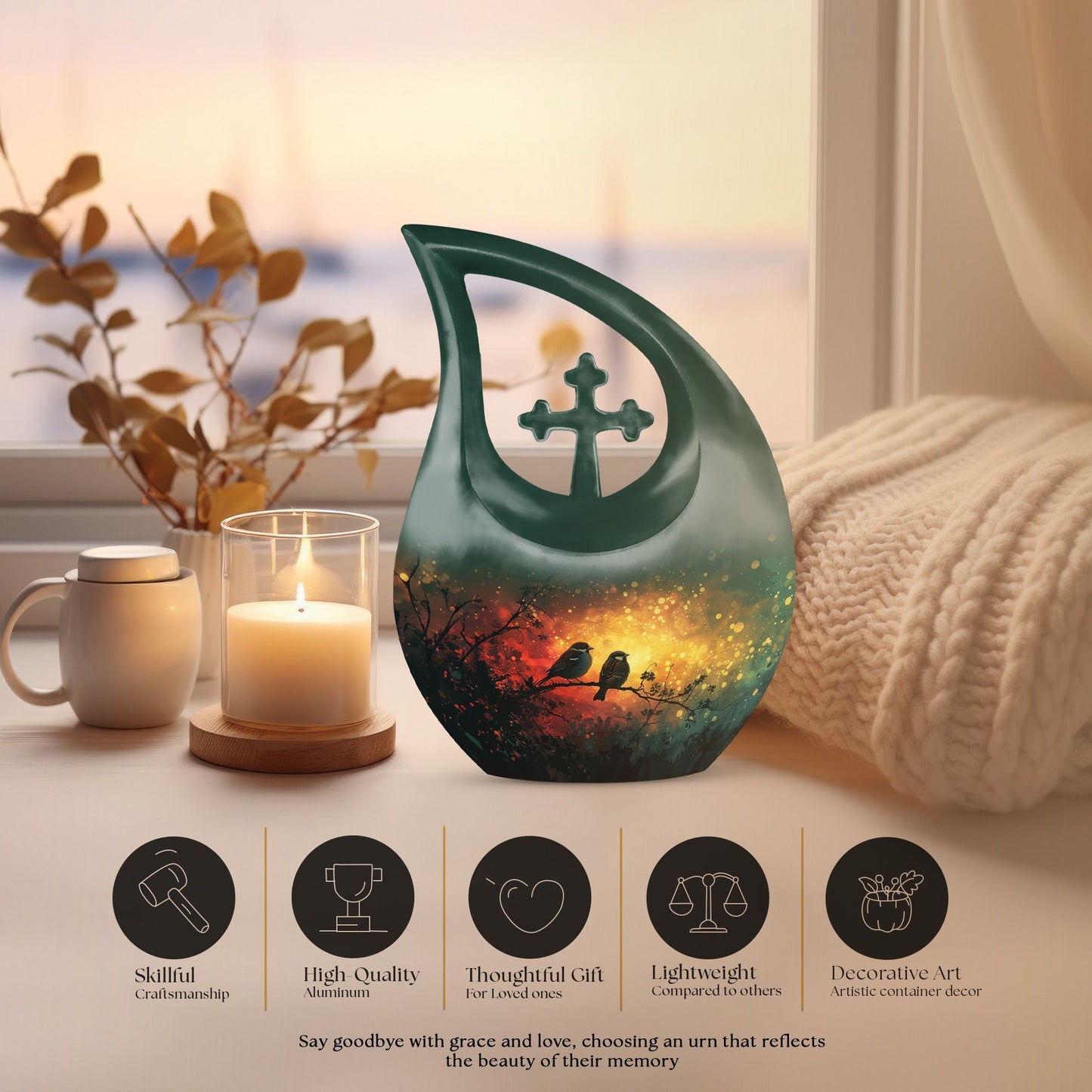 Twilight Melody Dream Urn, 10-inch, Cross Drop Design, 