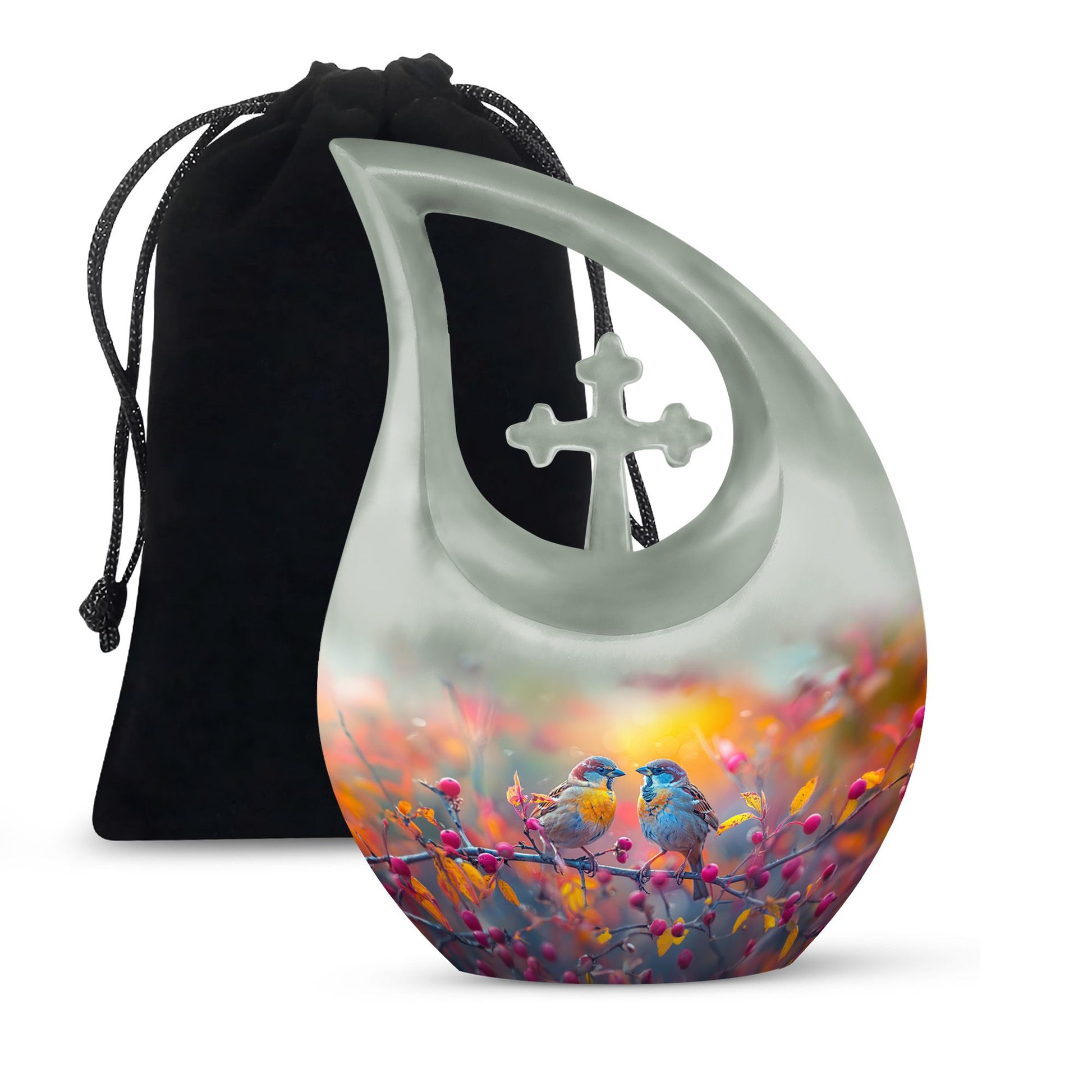 10-Inch Autumn Berries Chatter Urn with Cross Drop