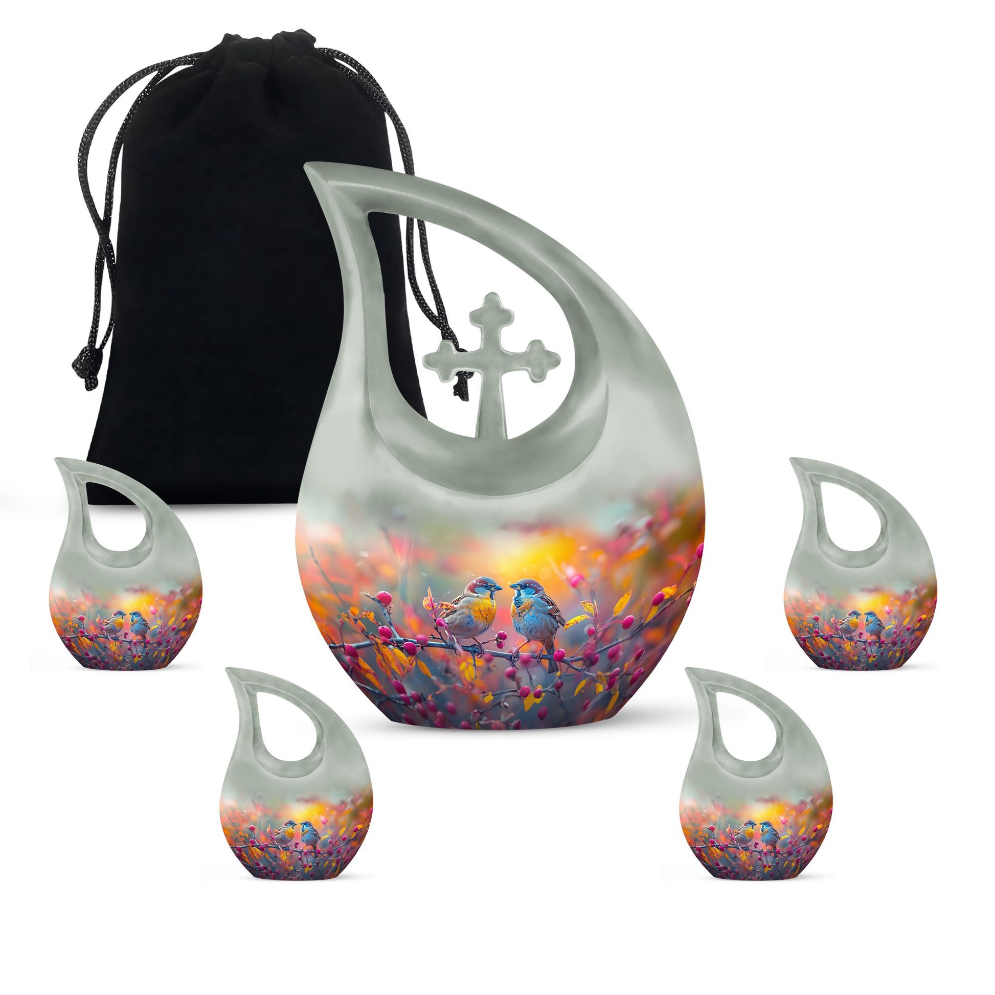 10-Inch Autumn Berries Chatter Urn with Cross Drop