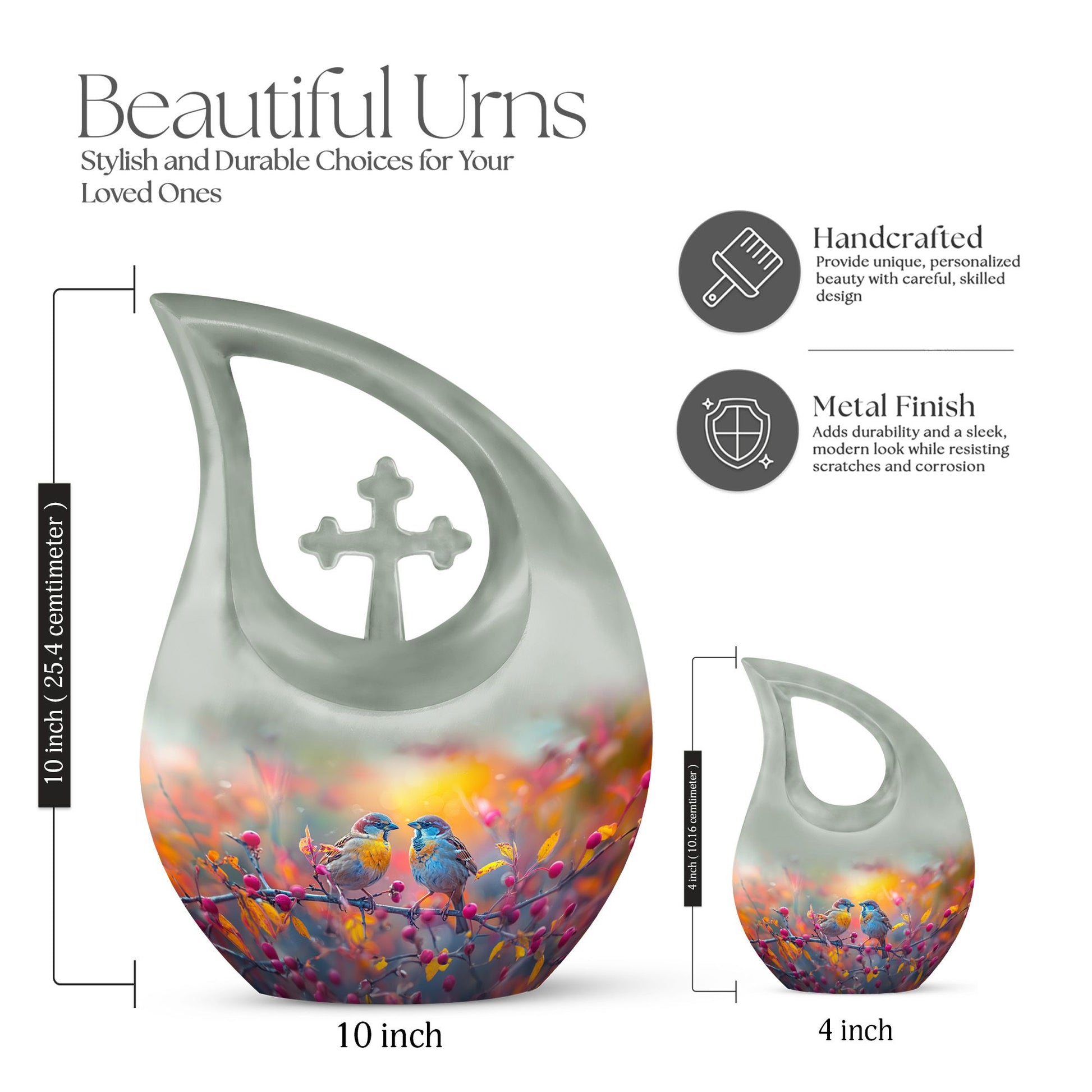 10-Inch Autumn Berries Chatter Urn with Cross Drop