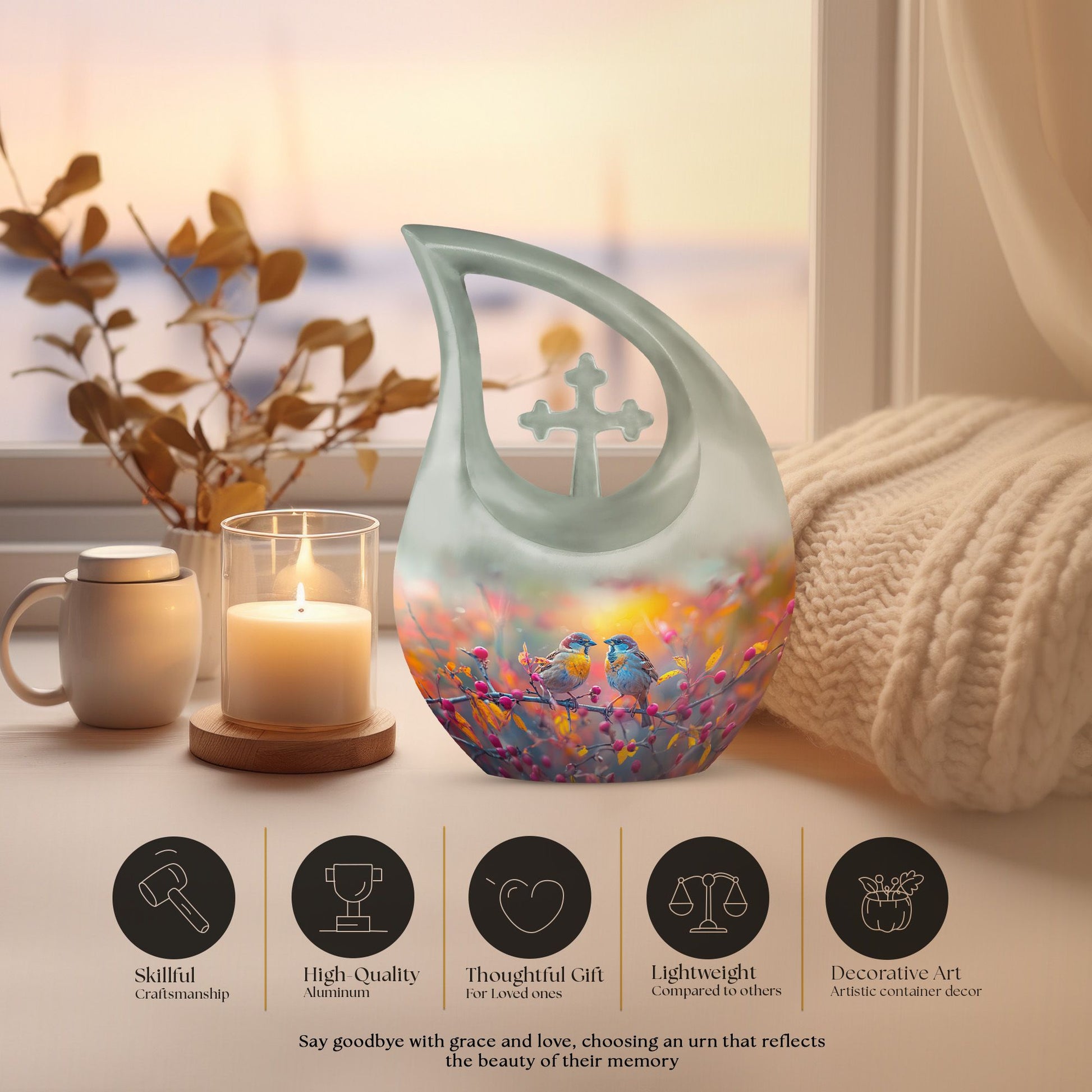 10-Inch Autumn Berries Chatter Urn with Cross Drop