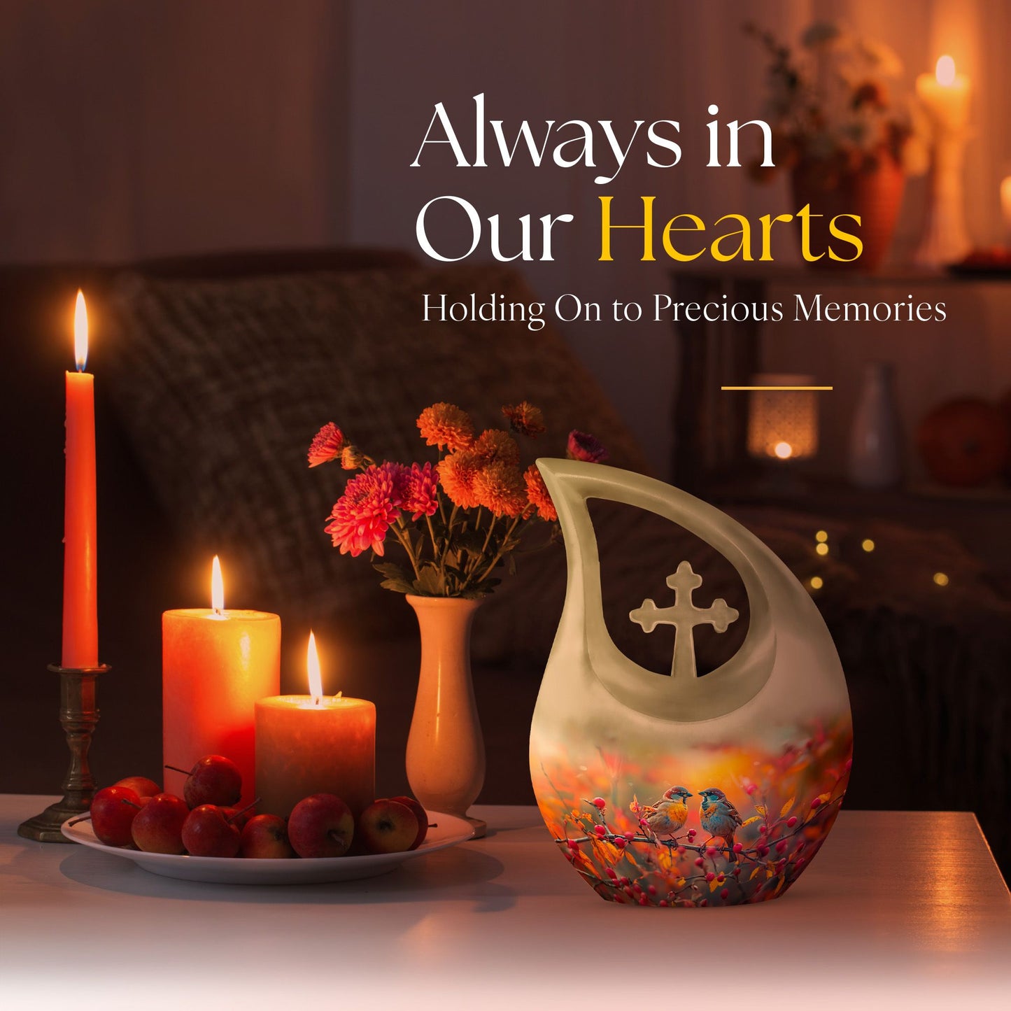 10-Inch Autumn Berries Chatter Urn with Cross Drop
