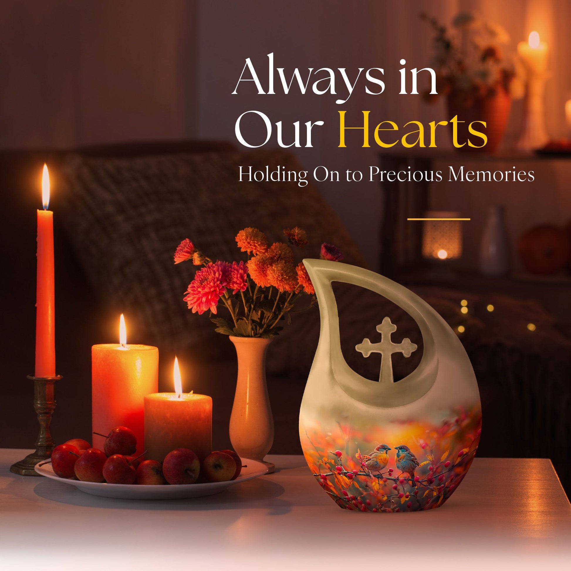 10-Inch Autumn Berries Chatter Urn with Cross Drop