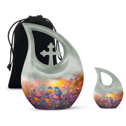 10-Inch Autumn Berries Chatter Urn with Cross Drop