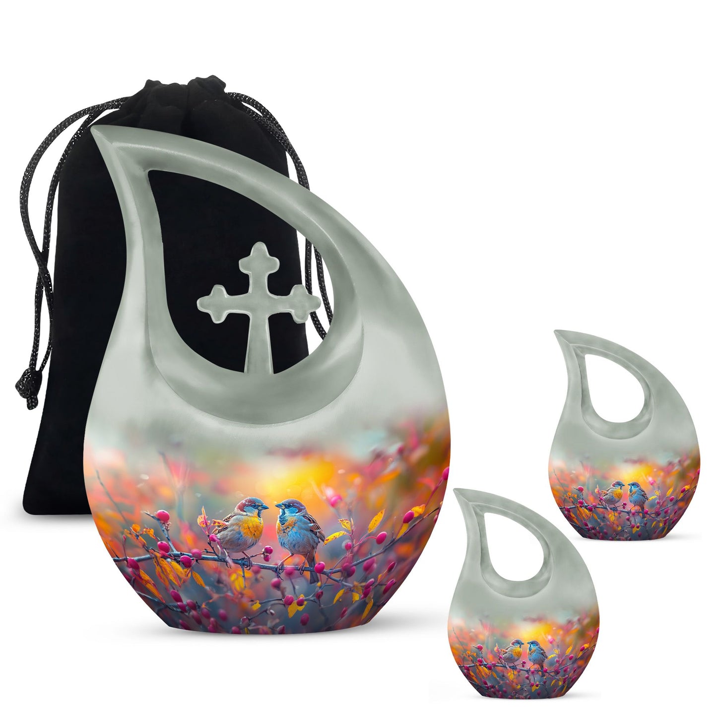 10-Inch Autumn Berries Chatter Urn with Cross Drop