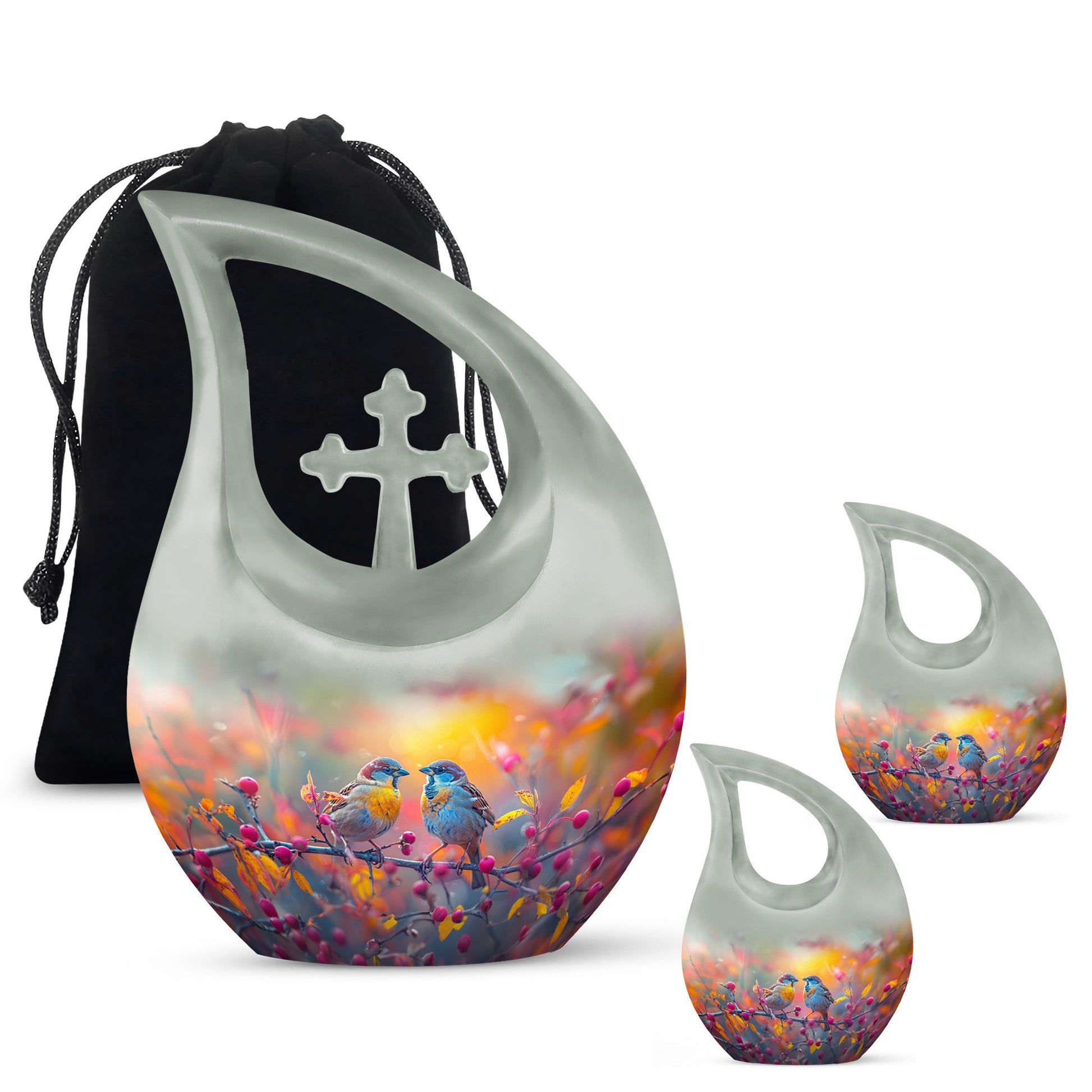 10-Inch Autumn Berries Chatter Urn with Cross Drop