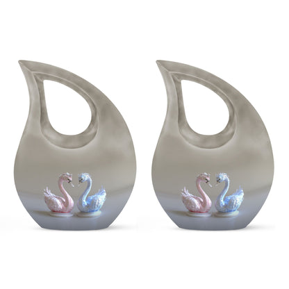 10-Inch Iridescent Swan Duo Memorial Urn 