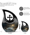 10 inch Golden Hour Solitude Urn with Cross Drop design,